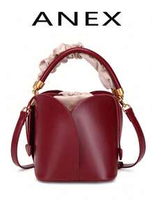 Drawstring Pocket Petal Wine Red New Basket Bucket Bag Niche Design Retro Women's Handbag Ladies Shoulder Crossbody Bag With Anti-Wear Rivets At The Bottom, Suitable For Weddings, Leisure, Daily Social Gatherings And Festivals