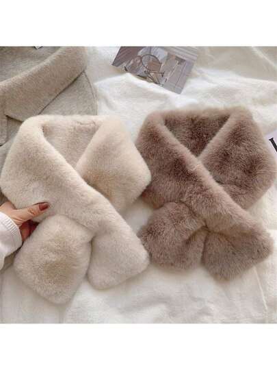 1pc Women's Fluffy Thick Scarf, Solid Color Furry Neck Warmer, Cute Fuzzy Scarf For Girls And Adults, Non-Shedding