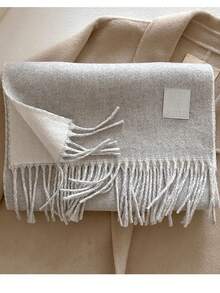 1pc Premium Simple Multi-Color Tassel Wool Blend Scarf, Warm & Versatile For Autumn/Winter, Unisex