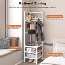 1pc Heavy Duty Freestanding Garment Rack - Space Saving Closet Organizer With Hooks, Sturdy Metal Construction, No Assembly Required - Suitable For Bedroom, Wardrobe, Living Room - Modern Black/White Clothes Rack, Ideal For Small Spaces, Bedroom Storage, Stylish Design, Polished Surface, Essential Storage Solution For Apartment Dwellers