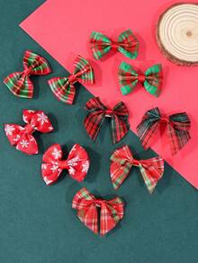 10pcs Women's Cute Y2K Spicy Sweet Christmas Vibe Hair Accessories/Clips, Red & Green Plaid Snowflake Print Design, Side Bangs Decor/Christmas Party Hair Accessories, Claw Clips, Hair Claws, Hair Slide, Hair Barrettes