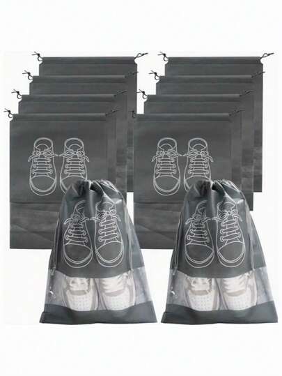 [1/5/10 Stücke Schuhbeutel mit Kordelzug] Wasserdichte Reise-Aufbewahrungsorganizer - Staubdichte Vlies-Hängetaschen für Gym, Kreuzfahrt & Schrank (Mehrfarbig, tragbar), staubdichte Schuhbeutel mit Kordelzugverschluss, transparentes Fensterdesign, geeignet für Reisen, Wohnheim, Schlafzimmer - Schulanfang Essentials, Sportschuhmuster Schuhaufbewahrungstaschen, Schuh-Organizer mit Schutzfunktion