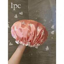 2pcs Waterproof Double-Layer Bow Shower Cap, Elastic Shower Cap, Adult Kitchen Oil-Proof Cap, Bathroom Hair Drying Cap, Elastic And Adjustable, Suitable For Face Washing, Drying Hair, Makeup, Cooking, Shampooing 1pc Home Bathroom Decor Fall Decor Back To School