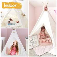 BDQ Tiny Land Teepee Tent For Kids – 100% Cotton Play Tent With Padded Mat & Star Lights, Foldable With Carry Bag, Indoor Play Tent For Girls & Boys,Gifts For Indoor And Outdoor Games Of Infants And Toddlers - 白色 - 查看 5