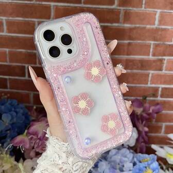 New Shiny Rhinestone Flower & Pearl Decor Large Hole Phone Case, Fit For Apple 14/15/16 Plus/16/15/14/13/12/11/11/12/13/14/15/16 Pro/11/12/13/14/15/16 Pro Max