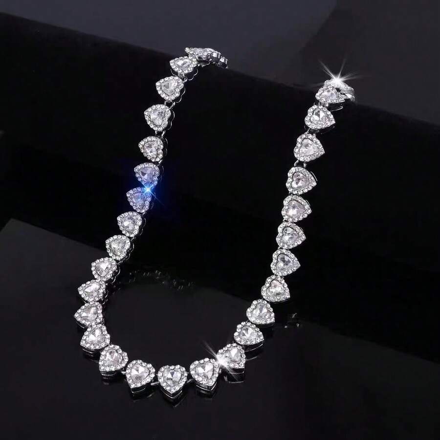 Men's Ice Diamond Necklace Hip-Hop Diamond Necklace Men's Rhinestone Bracelet Necklace - Màu Bạc Cổ - Xem 1