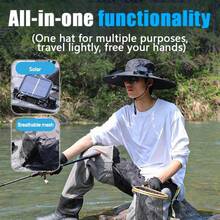 Outdoor Wide Brim Solar Charging Sun Hat, Easy To Carry - Long-Lasting Battery Life - Unisex Fishing Solar Fan Hat, Built-In Fan Bucket Hat For Fishing, Hiking, Camping - Dark Grey - View 3