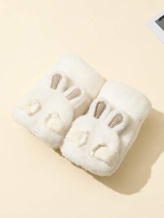 1双女士兔子卡通可爱半指翻盖毛绒加厚保暖手套，秋冬季