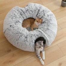 1pc Plush Cat Tunnel With Cat Bed, Foldable Multi-Functional Pet Cat Activity Center Toy - Grey - View 5