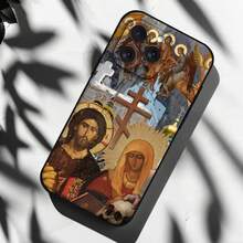 Funda de Teléfono con Icono de Cruz Ortodoxa Compatible con  16 15 11 13 14 Pro Max 7 8 Plus X Xr Xs Max 12mini Funda Negra, Funda Compatible con  17,  17 Pro,  17 Pro Max - z4 - Ver 8