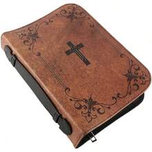 Funda de Biblia Marrón Vintage Sarini para Hombres y Mujeres, Estuche de Biblia de Cuero PU, Bolsa de Biblia Cruzada con Cremallera Duradera - 1 - Ver 3