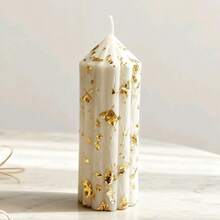 1 Stück handgefertigte goldfoliierte weiße Kerze, geruchlos & rauchfrei, künstlerisch & hochwertig, aus Sojawachs hergestellt, geeignet für Heimdekoration, Geschenke, Vatertag, Thanksgiving, Geburtstagsfeiern, kann 40 Stunden brennen, Größe und Platzierung der Goldfolie können variieren, zufällig versendet