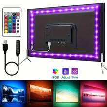 A Flexible RGB LED Decorative Strip Light Set, Featuring A 24-Key Remote Control And Powered By A 5V USB Supply. These Lights Come With Adhesive Backing For Easy Installation, Suitable For Use With Computers, Tvs, Cabinets, And Other Background - 彩色 - 查看 1