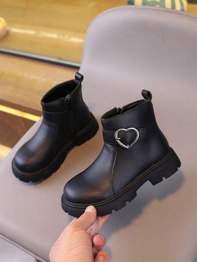 New Round Toe Children's Boots, Casual Retro Flat Bottom Girls' Short Boots, Non-Slip Wear-Resistant Big Kids' Shoes, Girls' Students' Punk Boots