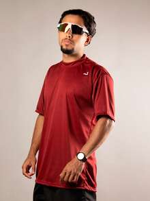 Camiseta Oversized Vinho Dryfit Masculina Camisa Streetwear Gola Alta Poliester Premium - Vinho - Visão 3