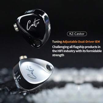  Auriculares de monitoreo in-ear KZ Castor, auriculares HiFi de alta gama con graves, versión avanzada con sintonización Harman, sonido ajustable, aislamiento de ruido IEM, doble controlador dinámico, auriculares con cable desmontable 2PIN-C, adecuado para cantantes y músicos (Negro + Estuche cuadrado)