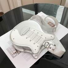 1Pc Y2K Guitar Shaped Bag - Retro Bass Guitar Messenger Bag With Chain Rivet Decor For Music Lovers,Best Valentine Gift For Friends,Best Party Gift - bạc - Xem 13