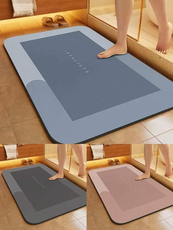 1pc Minimalist Silica Gel Bathroom Mat, Letter Nordic Style, Silica Gel Composition, Versatile Bathroom Mat, Entryway Mat, Minimalist & Fashionable Mat Christmas Decor Kitchen Rug