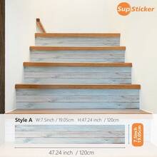 SUPSTICKER 1 rouleau (1 pièce) Autocollants pour escaliers avec motif bois clair bleu et brun clair. Décoration murale en PVC autoadhésif et amovible, avec propriétés imperméables, faciles à nettoyer et sans couture. Idéal pour les marches d'escalier, les surfaces de meubles, les sols de balcon, les sols de salle de bain et plus encore. Parfait pour la décoration de la maison et la rénovation d'espace. Plusieurs tailles disponibles.