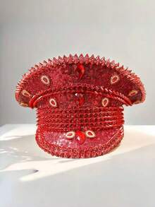 1 件闪亮涤纶蒸汽朋克水钻船长帽，男女通用，军帽，万圣节服装，适合单身派对、角色扮演、圣诞节、狂欢节、酒吧、单身派对