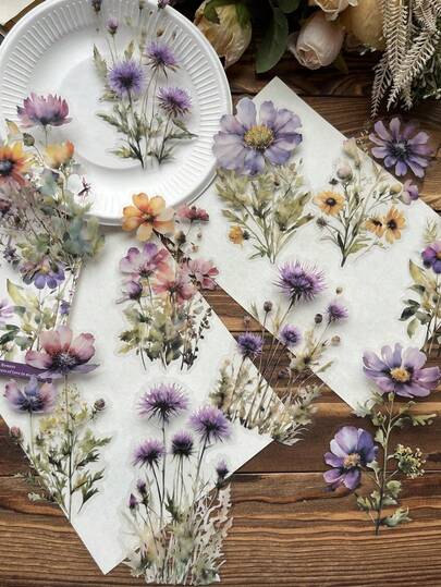 20 قطعة/عبوة ملصقات نباتات مائية، مجموعة ملصقات بسيطة للتجميع، اليوميات، المخطط، الديكور DIY، منظر طبيعي زهري عتيق، مقاوم للماء، لوازم مدرسية