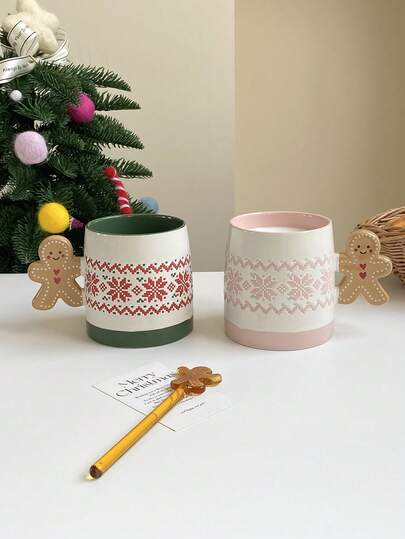 1pc 380ml Gingerbread Man Ceramic Mug With Snowflake Texture, Elegant Vintage Design, Suitable For Christmas Dinner Hot Drinks, Latte, Afternoon Tea, Holiday Gift