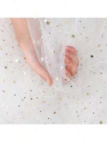 Sternenhimmel & Mond Mesh Hintergrund, Ins Girly Zimmer Deko, Nail Art Fotografie Requisiten, Influencer Ornamente - Sternennacht Nail Art Hintergrund, geruchslos Mehrzweck Dekomaterial mit Mond & Stern Muster, für Fotografie Requisiten und Schmuckpräsentation