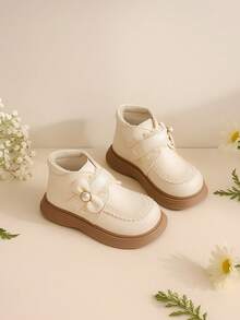 New Lace Trim Decorated PU Leather Children's Boots, Western Cowgirl Style Girls' Boots, Solid Color Soft Lining Cute Princess Personalized Shoes, Thick Sole Heightening, Suitable For School, Daily, Vacation, All Season Wear