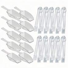 20 Paquetes de Pinzas de Servicio de Buffet de Plástico, Mini Utensilios de Servicio, Pinzas para Aperitivos y Cucharas de Cocina de Plástico, Cuchara de Hielo Transparente, Cuchara de Buffet para Dulces y Postres - 1 - Ver 2