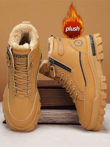 男士高帮真皮摩托车靴,秋冬新款保暖内衬加厚保暖靴,防滑耐用中筒圆头系带侧拉链靴,加大码46,时尚休闲户外派对街头服饰,真皮防水防油男鞋,户外徒步登山靴,保暖内衬踝靴,战术沙漠靴,适合-40°C的摩托车骑行靴 - 卡其色 - 查看 6