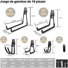 MIYIHA 16 Piezas Ganchos de Garaje,Organizador de Herramientas para Pared, Colgar Bicicletas, Equipo y Utensilios,Solución de Almacenamiento para Garage y Taller (negro) - Negro - Ver 6