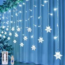 1 USB-betriebener Schneeflocken-Vorhang-Lichterkette, LED-Lichterkette, Innenraum-Seilbeleuchtung mit 8 Modi, 5,5m, 96 LEDs, geeignet für Weihnachten, Valentinstag, Geburtstage, Hochzeiten, Blumen, Gartenfeste, Weihnachtsdekoration