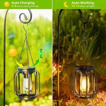 1 sztuka wodoodpornej, ogrodowej latarni solarnej, metalowa, wisząca lampa solarna z haczykiem. To jasna i ciepła lampa solarna, a zarazem klasyczna lampa solarna, idealna do dekoracji podwórek, ogrodów, tarasów i werand.