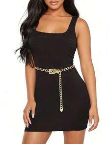 1pc Gold Metal Chain Belt, Fashion Women Waist Chain Jewelry Accessory Parties