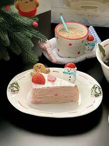 1 Set Cute Christmas Snowman Gingerbread Tableware, Stylish Fruit Plate, Ice Cream Snowman Handle Cup, Christmas Holiday Tabletop Decor Dinnerware, High-End Dessert Plate, Yogurt Cup, Suitable For Home, Restaurant, Office, Gathering, Party, Gift - Multicolor - View 8
