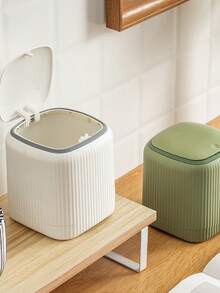 , A Small Trash Can With A Lid, A Desk Trash Can, A Plastic Desk Trash Can, A Flip-Top Design To Prevent Odor Leakage, Used For Storing Fruit Peels And Paper-Cuts On The Desk To Maintain Order - Multicolor - View 3