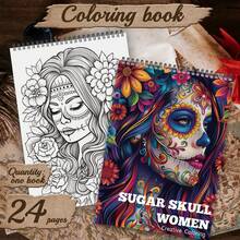 24 Pages Upgraded Thick A4 Paper Candy Skull Themed Coloring Book, Single-Sided Coloring For Stress Relief, Christmas, New Year Party Gift,Coloriage,Mess Free Coloring,Colouring Book Bundle,Back To School