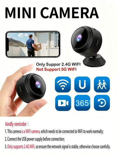 1pc/ Mini Wireless 2.4Ghz WiFi Slimme Security Camera, Home Monitor, Mobile Remote App, View Anytime Anywhere, Butler Assistant, Viewing