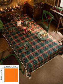 1 件复古美式乡村风格绿色格子编织桌布，带流苏设计，厚实耐用，适合厨房、日常使用、节日、家庭聚会、圣诞派对、婚礼、餐桌装饰 - 綠色 - 查看 15