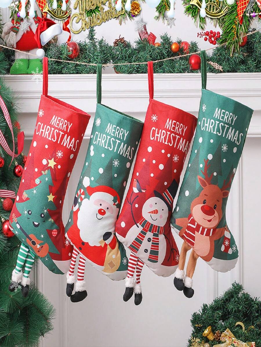 1pc Christmas Stocking Gift Bag, Christmas Gift Sock, Christmas Tree Hanging Decoration, Home Decor Accessory - Multicolor - View 1