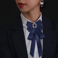 Bow Ties For Women, Adjustable Pre Tied Bow Tie Solid Color Ribbon Bowtie For Ladies Party Daily Cosplay School Uniform Shirt Blouse Costume - 藏蓝色 - 查看 4