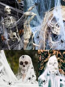 Halloween Dekorationen künstliches Spinnennetz super dehnbar Spinnweben mit falschen Spinnen gruselige Party Szene Deko Horror Haus Requisiten