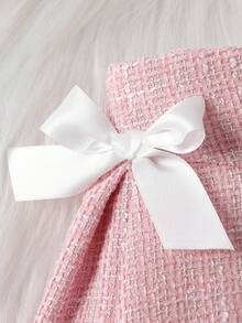 Baby Girls' Fashion Casual Woolen Suit, Bow Tie Belt Lapel Pink Woolen Coat + Bow Tie Pleated Pink Woolen Skirt - Pink - View 9