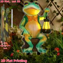 2D Printed 1pc Frog Holding Solar Powered Light 2D Acrylic Outdoor Garden - Cute Frog With Lantern And Bottle Ground , Suitable For Garden, Patio And Yard Decor, 2D Flat - A - View 5