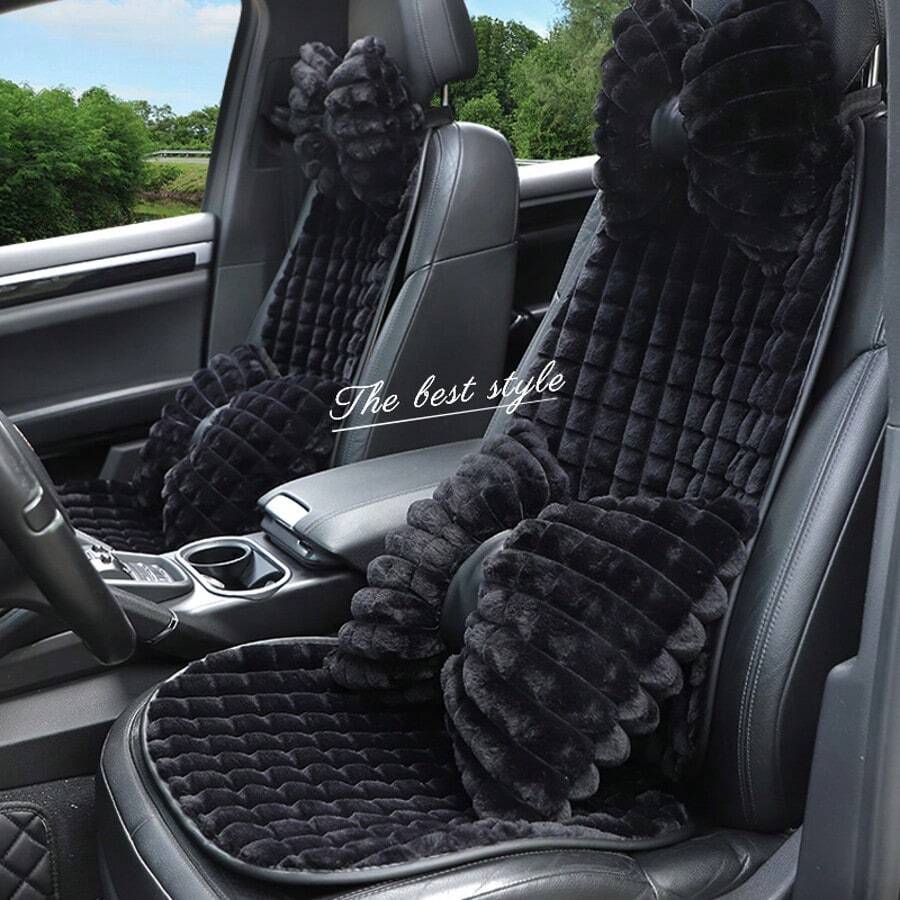 1pc Plush Car Seat Cushion, Soft Anti-Slip Comfortable Half-Covered Seat Pad Protector, Suitable For Autumn/Winter - Black - View 1