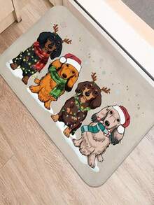 1pc New Christmas Doormat, Suitable For Dog Lovers, Holiday Animal Knitted Pattern Decor, Applicable For Living Room, Bedroom, Indoor - Machine Washable - Flannel Material, Delicate Wrap, Skin-Friendly, No Pilling, Slightly Water-Resistant Easy Care, Odorless - Ideal For Home Decor, Room Decor, Living Room Carpet, Bedroom Carpet, Bathroom Carpet, Kitchen Carpet, Area Rug, Hotel Decor - Area Rug, All Season Use.