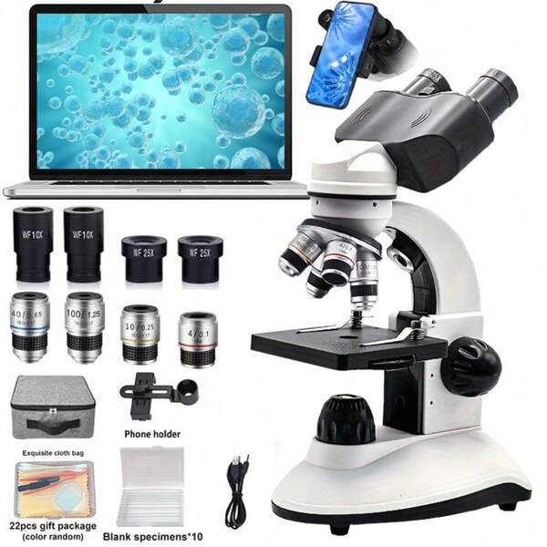 40-2500X Binocular Compound Microscope With Dual LED Illumination, Compact And Portable, Suitable For Beginners, Ideal Gift For Christmas, Birthday, Back To School