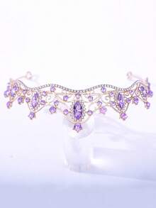 1pc Rhinestone Bridal Wedding Crown, Princess Crown - Purple - View 3