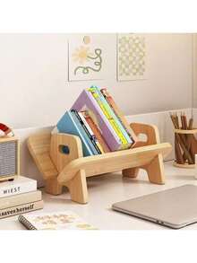 Bamboo & Wood Bookshelf, Book Storage Rack, Minimalist Style Bamboo & Wood Desktop Book Stand, Student Desk Organizer Rack, Multifunctional Office Desk Shelf, Desktop Decor, Minimalist Desktop Book Organizer, Desktop Book Display Rack - متعدد الألوان - مشاهدة 9