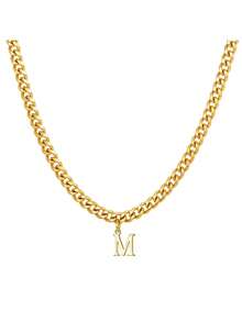 1pc Popular Classic Stainless Steel Letter Pendant Necklace, Men's Style - Gold-26 Letters - View 13